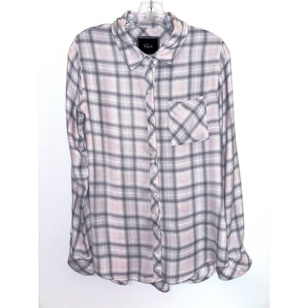 Rails Flannel Shirt Hunter Pink Gray Plaid Button Down Soft Cozy Pastel Size XS